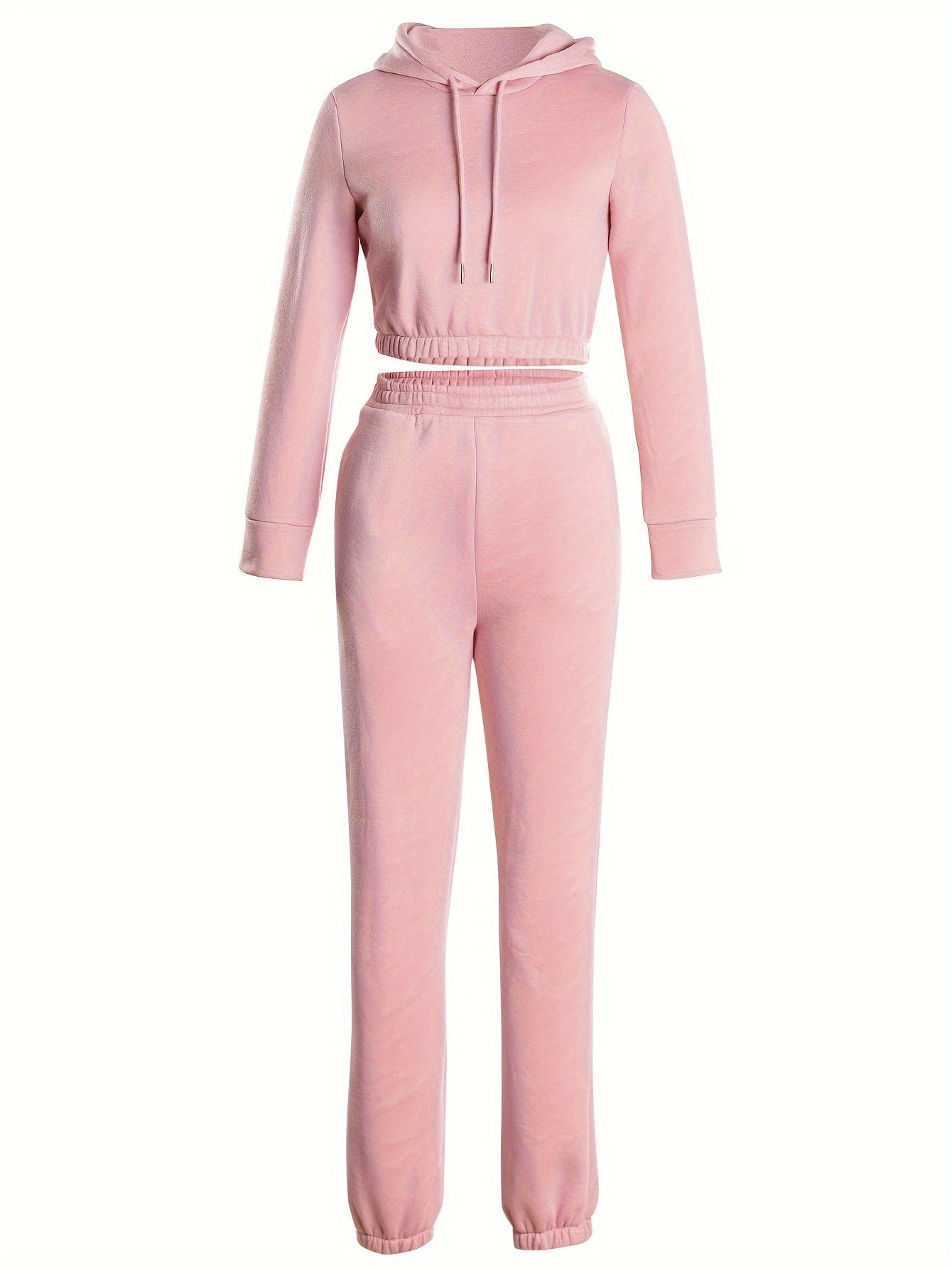 Elastic Hem Fleece Lining Drawstring Hoodie & Jogging Pants Two-Piece Set