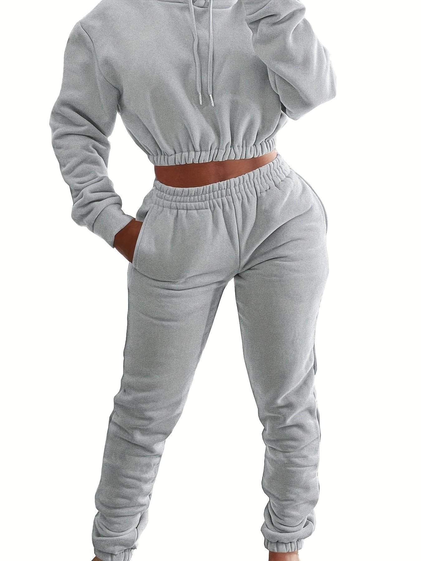 Elastic Hem Fleece Lining Drawstring Hoodie & Jogging Pants Two-Piece Set