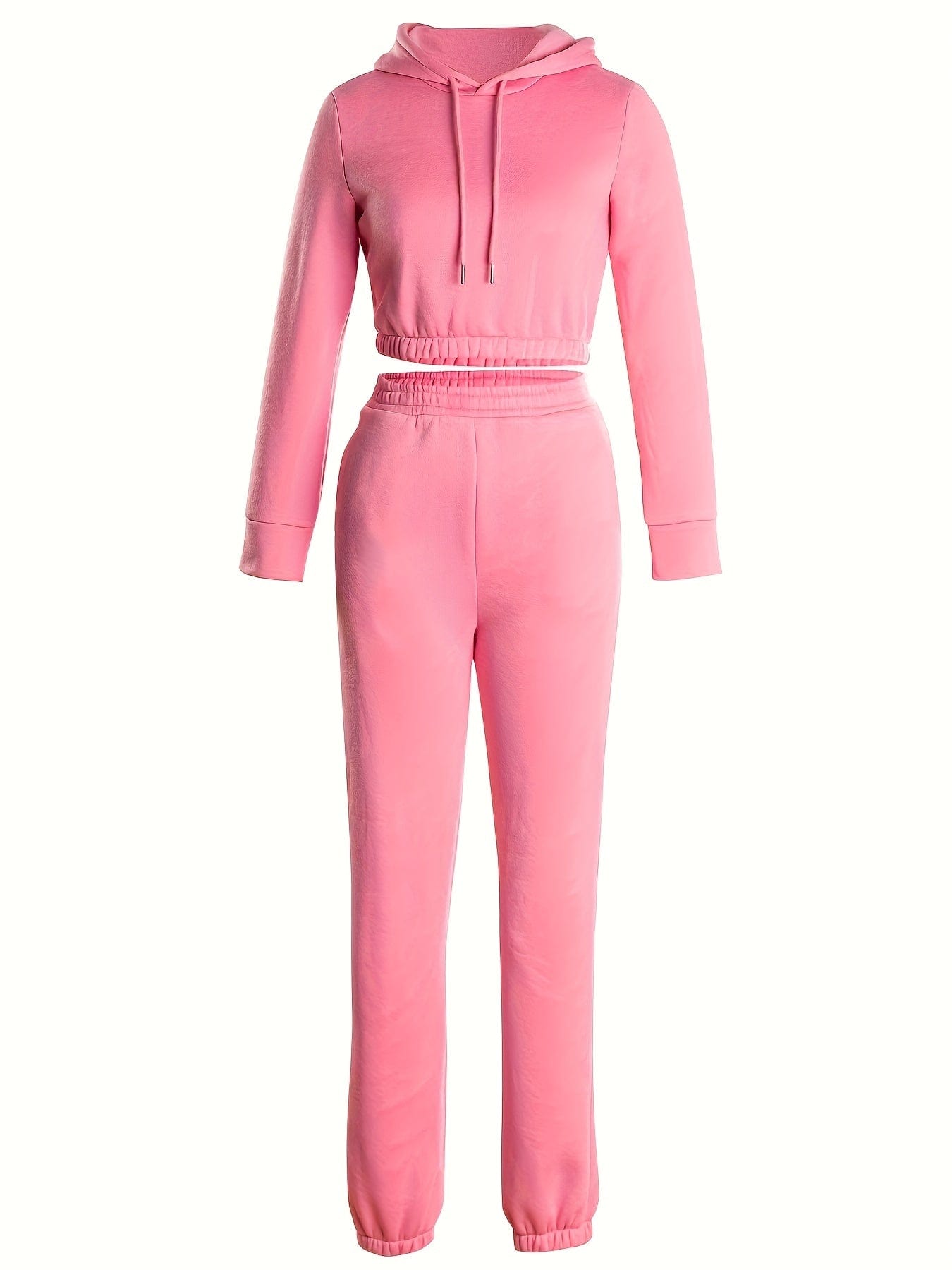Elastic Hem Fleece Lining Drawstring Hoodie & Jogging Pants Two-Piece Set