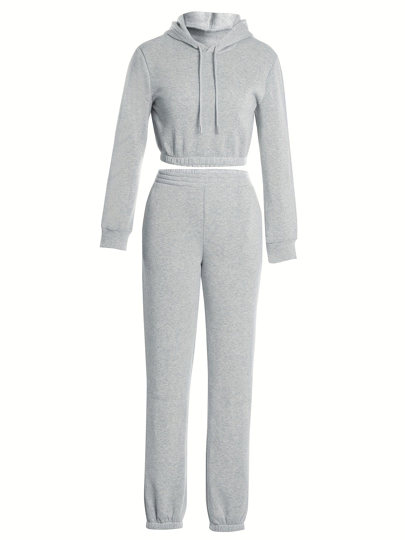 Elastic Hem Fleece Lining Drawstring Hoodie & Jogging Pants Two-Piece Set