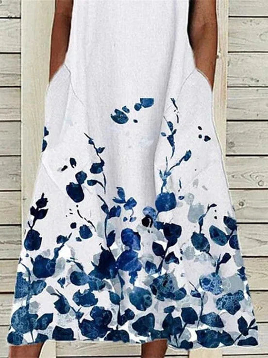 Elegant Floral Print Sleeveless Midi Shift Dress for Women