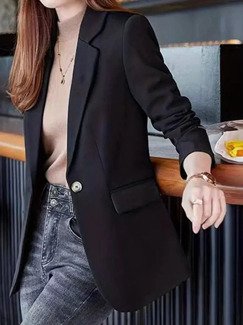 Elegant One Button Lapel Blazer for Women's Work Office Attire