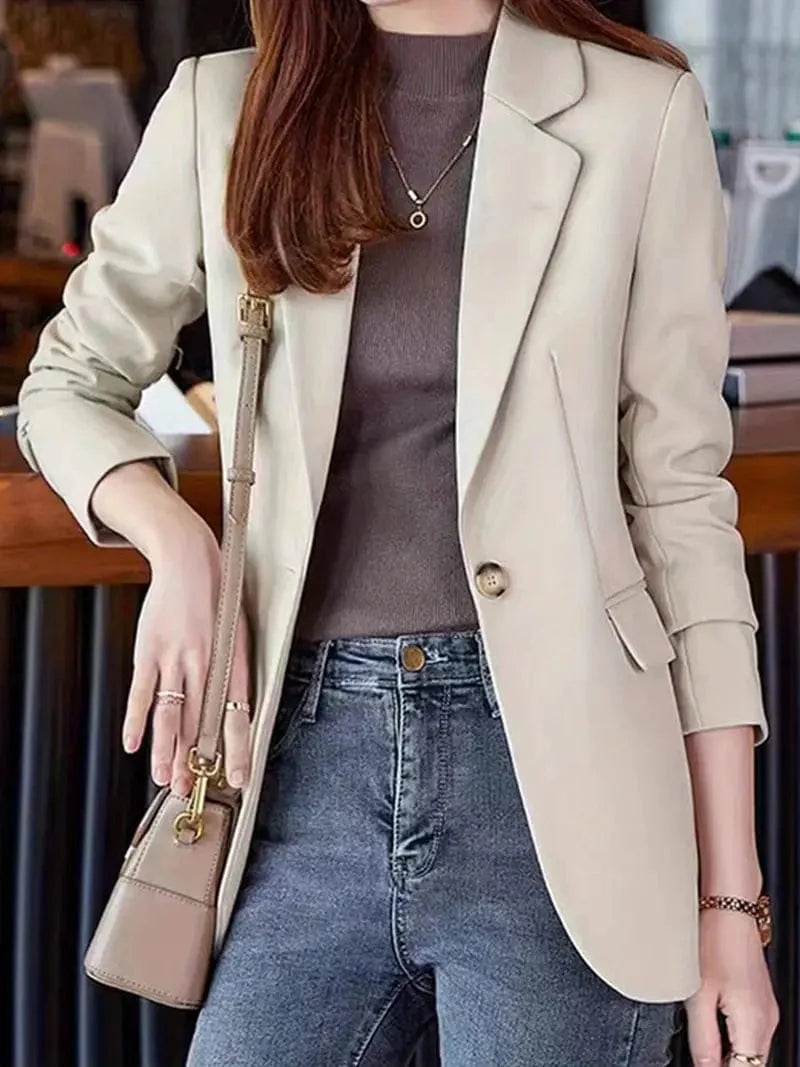 Elegant One Button Lapel Blazer for Women's Work Office Attire