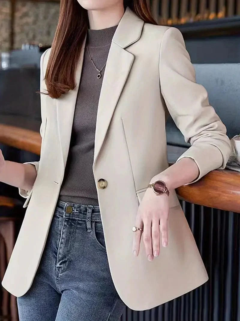 Elegant One Button Lapel Blazer for Women's Work Office Attire