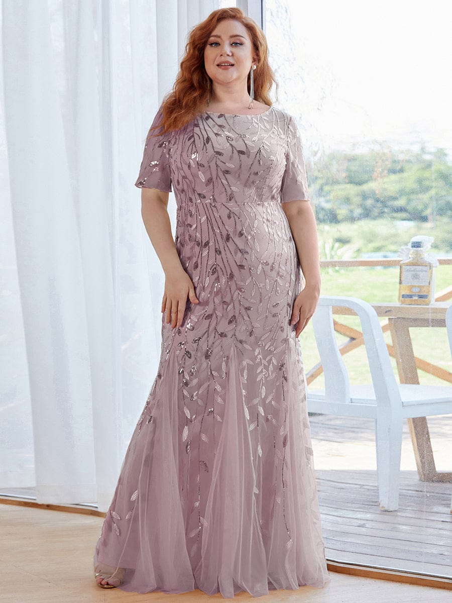 Shimmery Sequin Floral Fishtail Tulle Dress for Plus Size Beauty