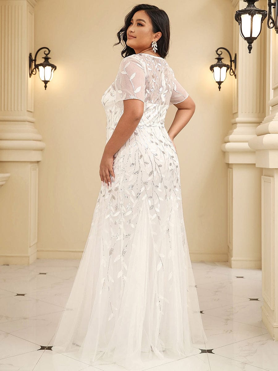 Shimmery Sequin Floral Fishtail Tulle Dress for Plus Size Beauty
