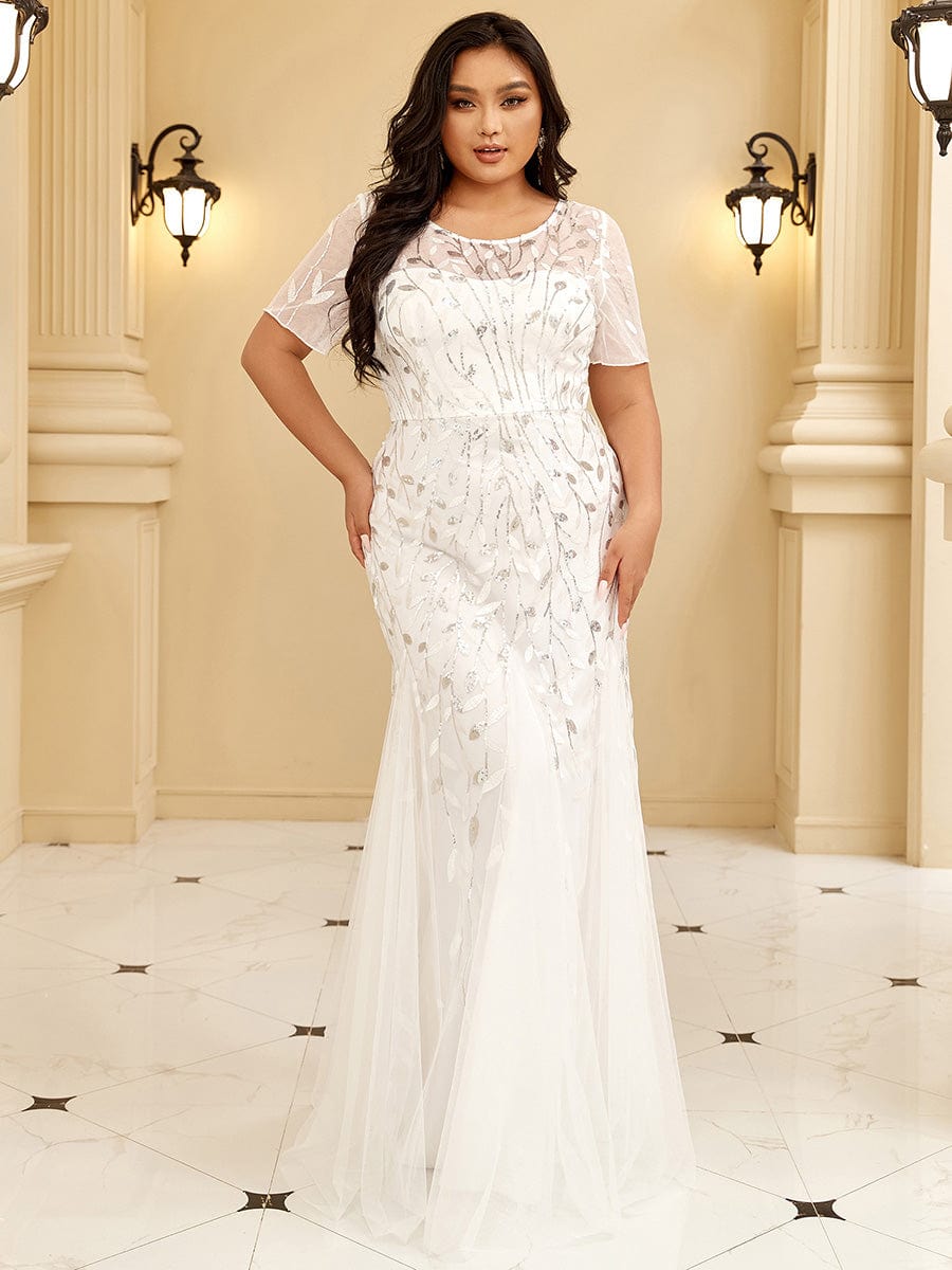 Shimmery Sequin Floral Fishtail Tulle Dress for Plus Size Beauty