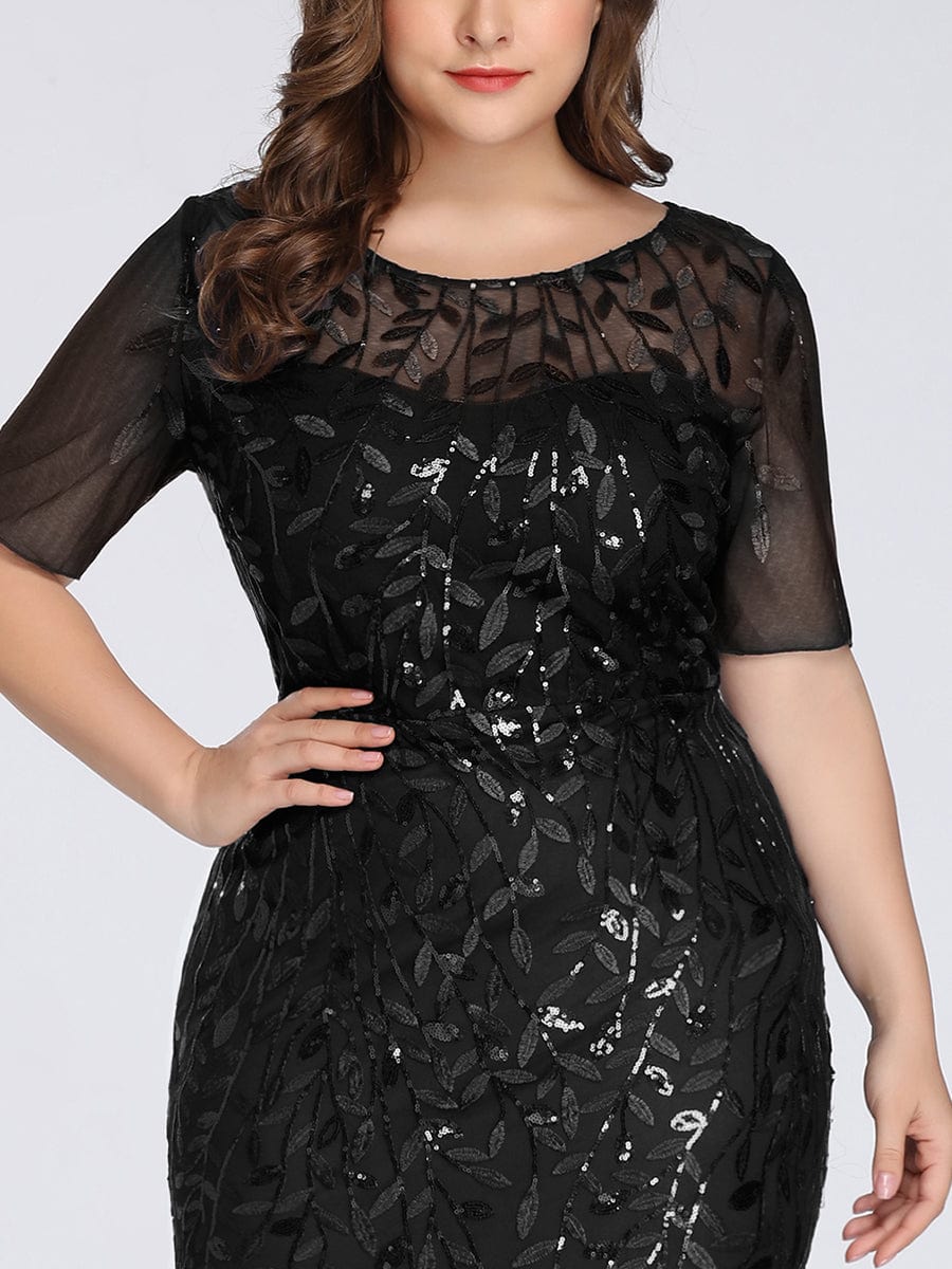 Shimmery Sequin Floral Fishtail Tulle Dress for Plus Size Beauty