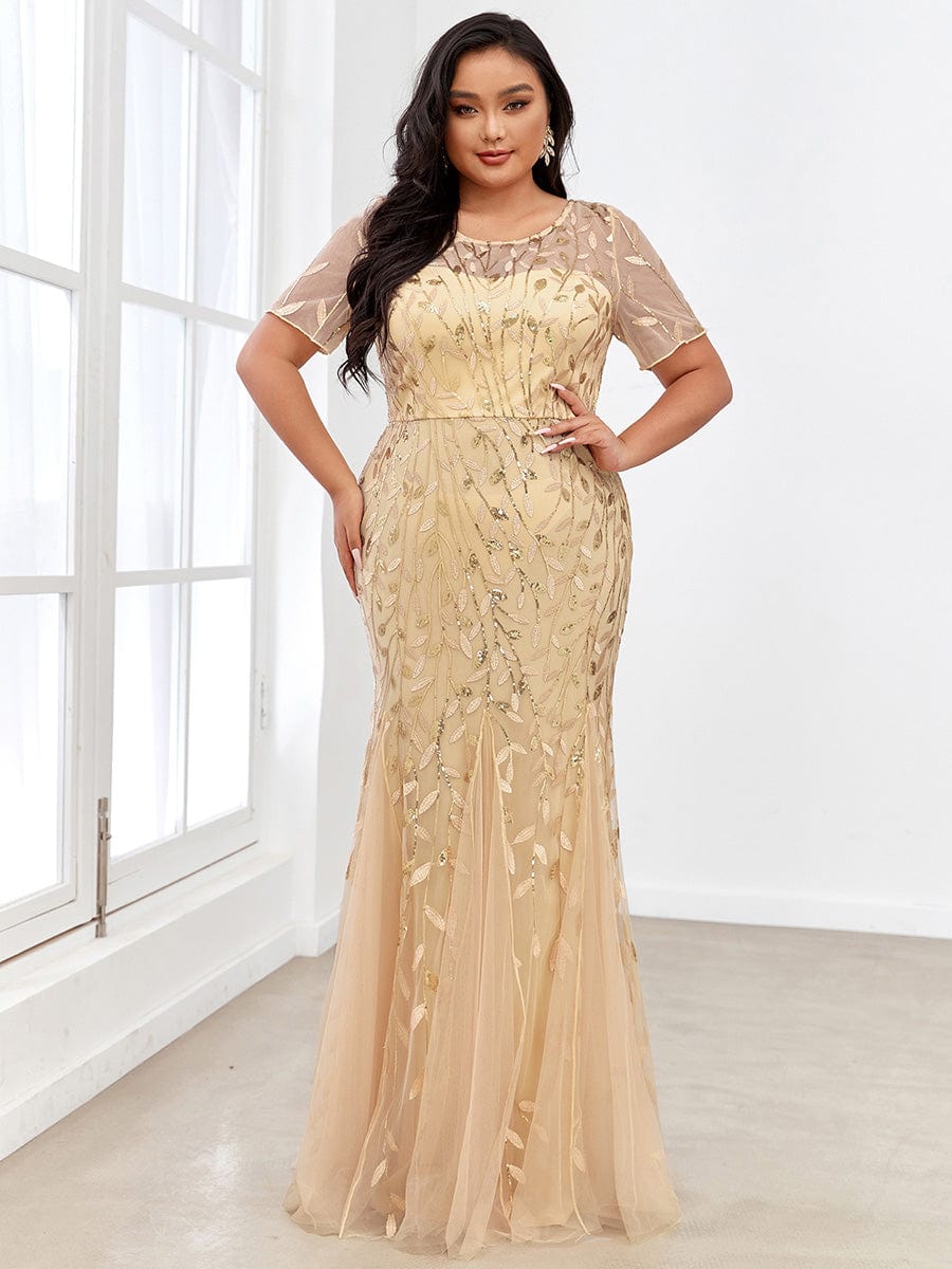 Shimmery Sequin Floral Fishtail Tulle Dress for Plus Size Beauty