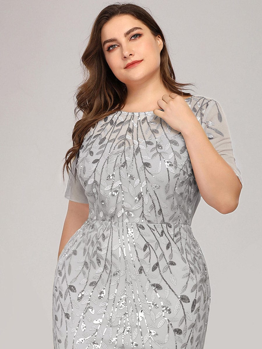 Shimmery Sequin Floral Fishtail Tulle Dress for Plus Size Beauty