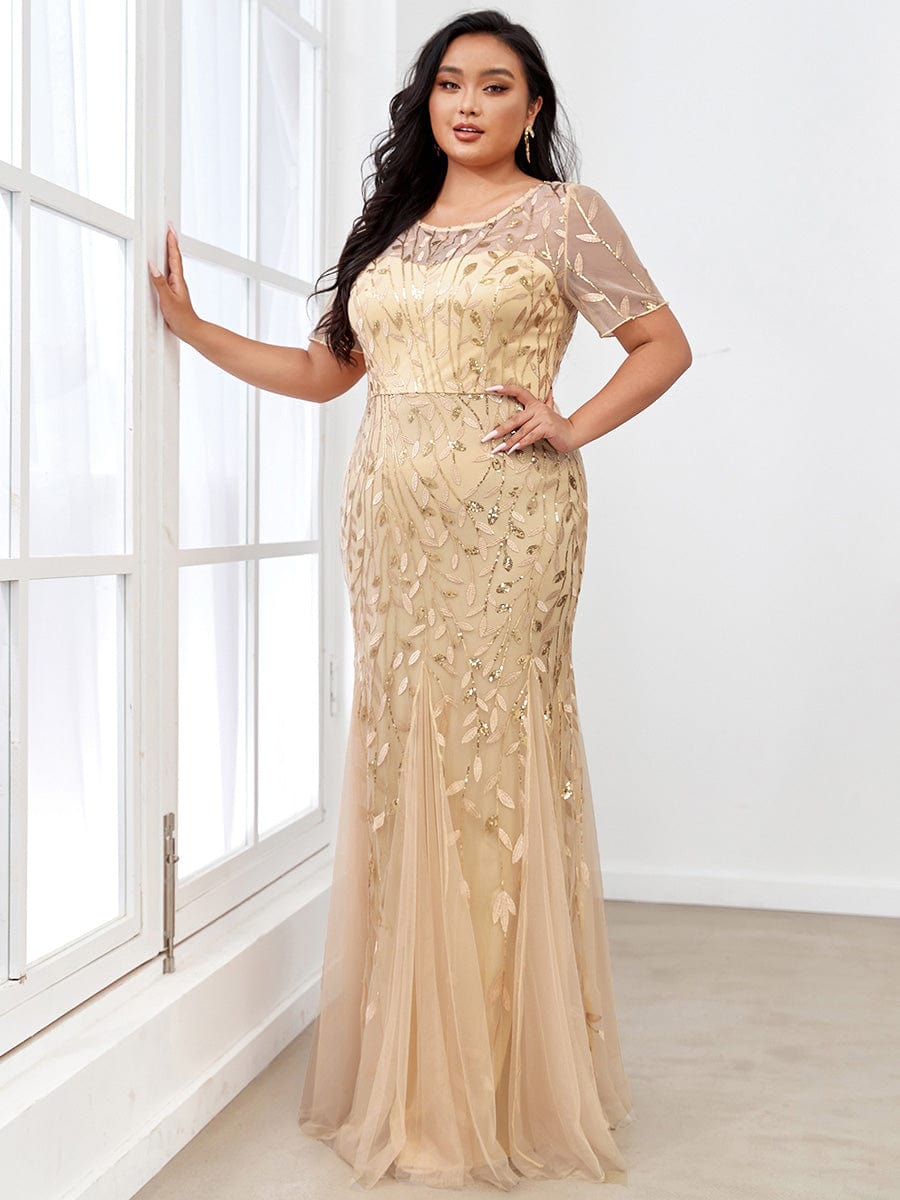 Shimmery Sequin Floral Fishtail Tulle Dress for Plus Size Beauty