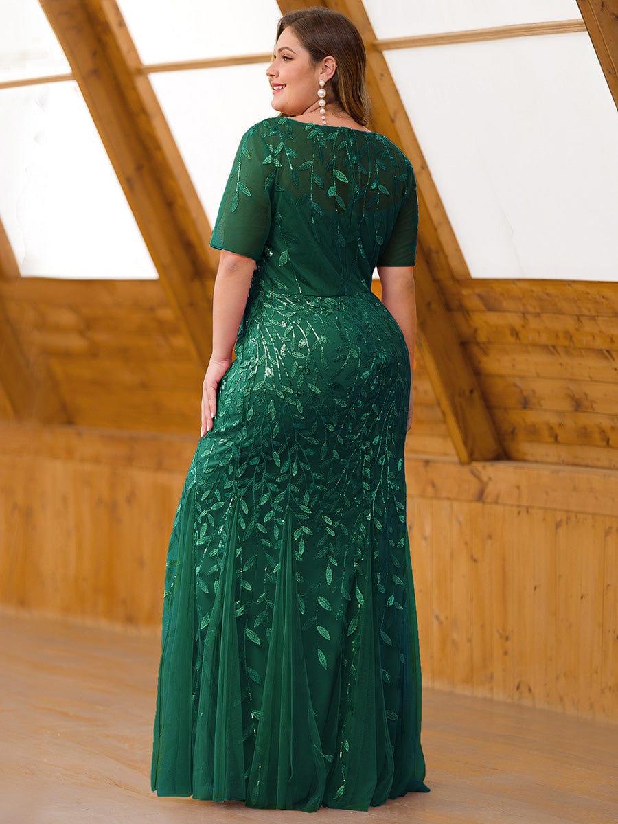 Shimmery Sequin Floral Fishtail Tulle Dress for Plus Size Beauty