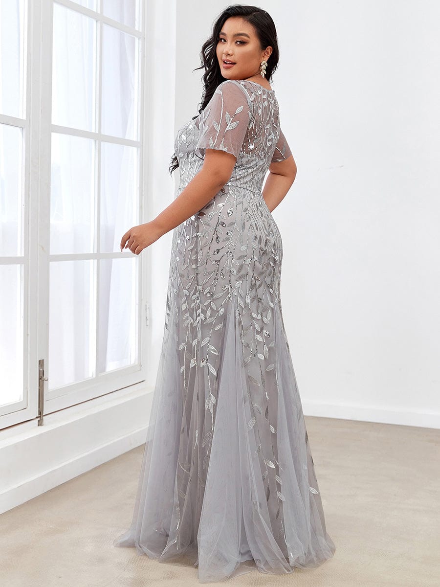 Shimmery Sequin Floral Fishtail Tulle Dress for Plus Size Beauty