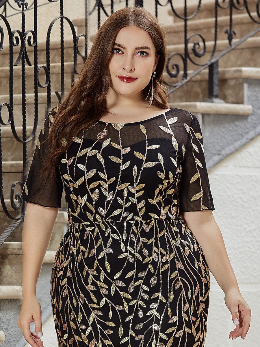 Shimmery Sequin Floral Fishtail Tulle Dress for Plus Size Beauty