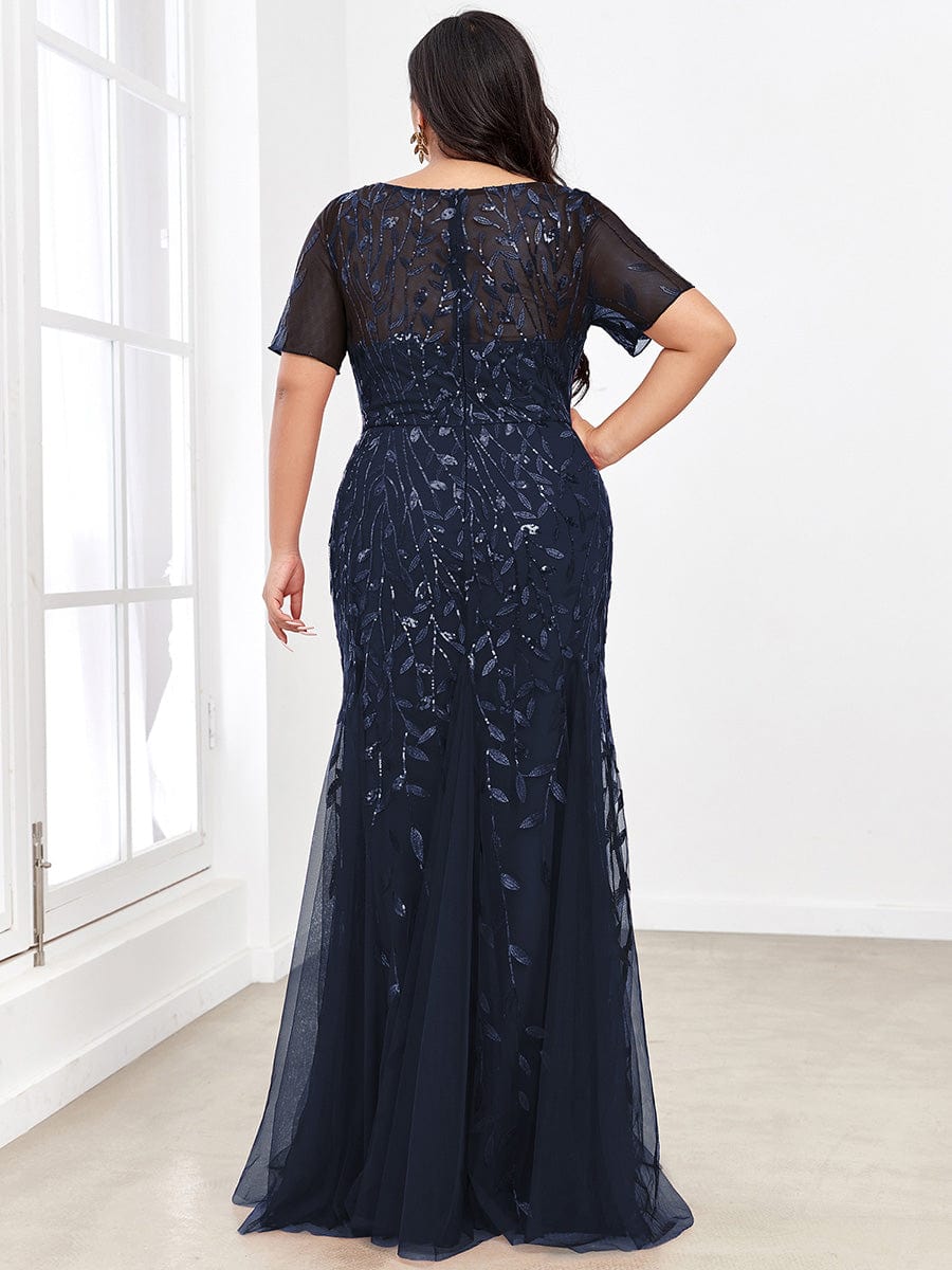 Shimmery Sequin Floral Fishtail Tulle Dress for Plus Size Beauty