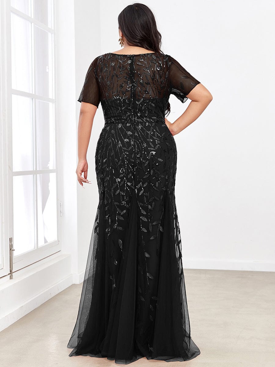 Shimmery Sequin Floral Fishtail Tulle Dress for Plus Size Beauty