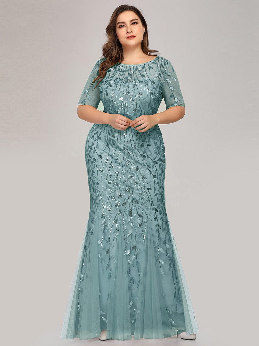 Shimmery Sequin Floral Fishtail Tulle Dress for Plus Size Beauty