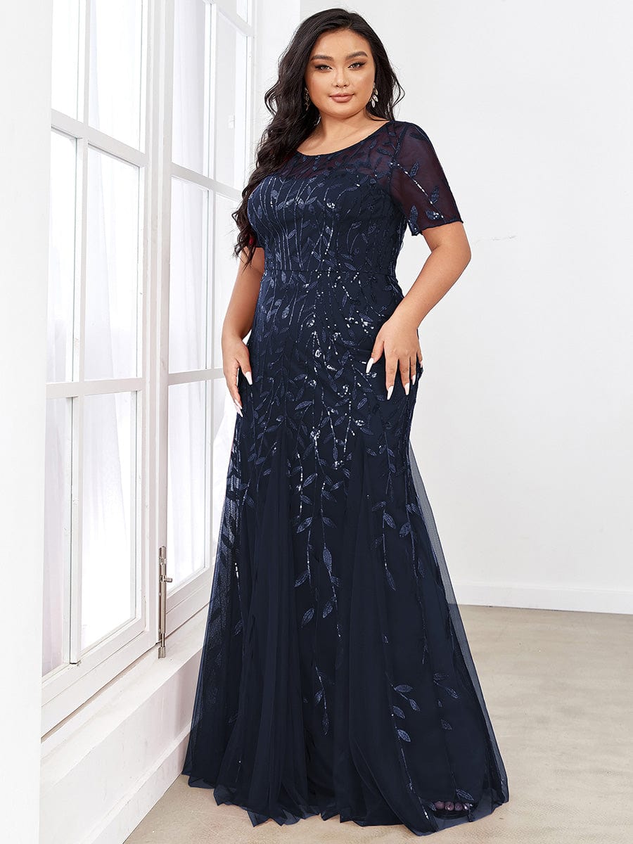 Shimmery Sequin Floral Fishtail Tulle Dress for Plus Size Beauty