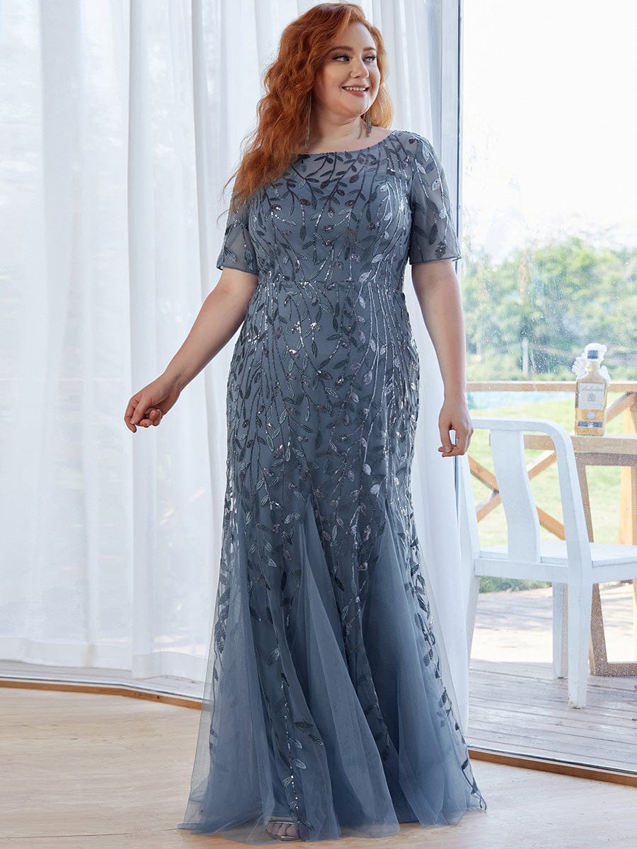 Shimmery Sequin Floral Fishtail Tulle Dress for Plus Size Beauty