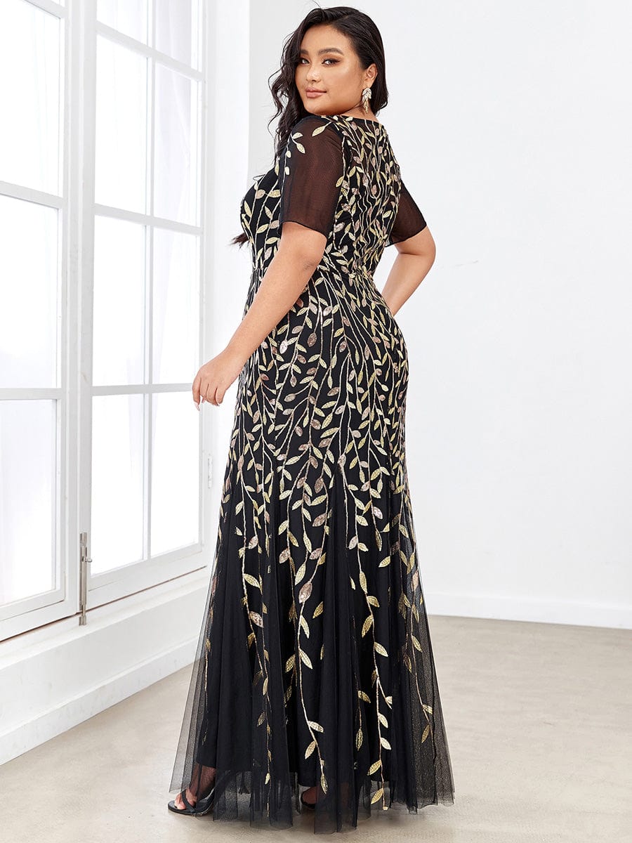 Shimmery Sequin Floral Fishtail Tulle Dress for Plus Size Beauty