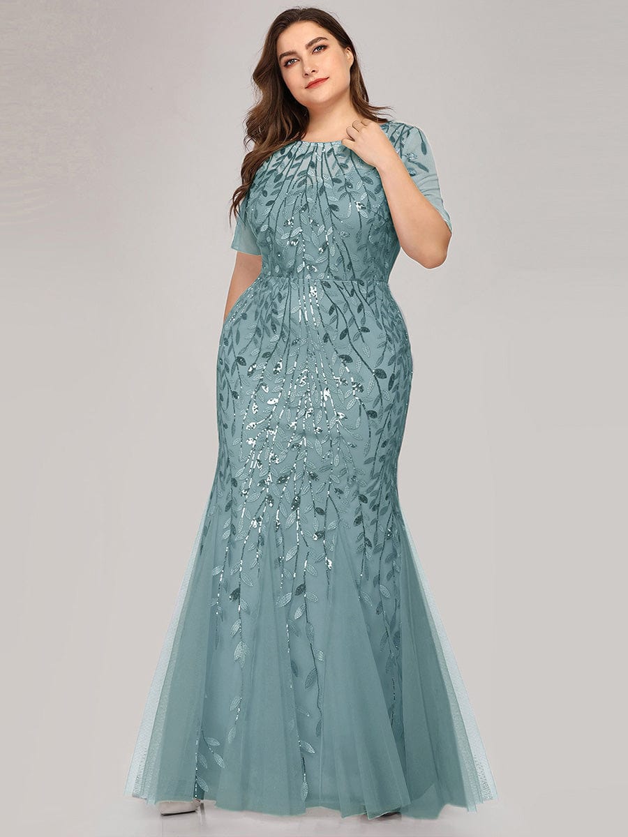 Shimmery Sequin Floral Fishtail Tulle Dress for Plus Size Beauty