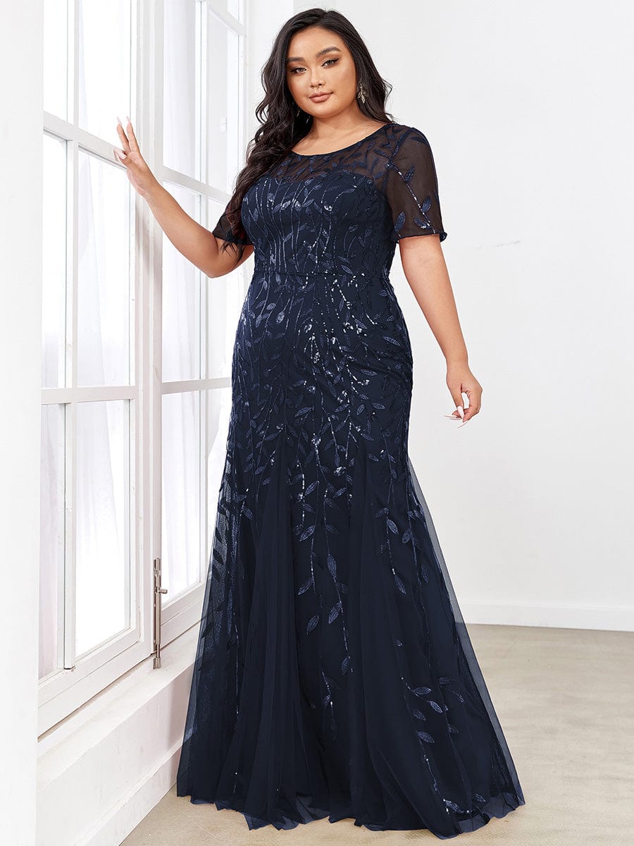 Shimmery Sequin Floral Fishtail Tulle Dress for Plus Size Beauty