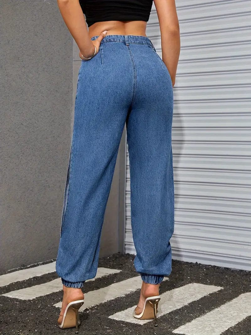 Split Slant Pocket Jogger Pants, Niche Denim Non-Stretch Pants Women’s Jeans & Apparel