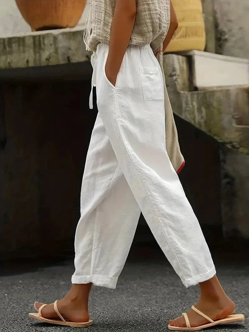 Versatile Solid Drawstring Pants with Pockets for Women