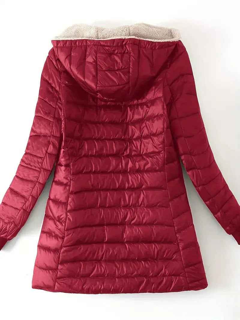 Solid Hooded Zip Up Coat for Women, Long Sleeve Winter Warm Outerwear