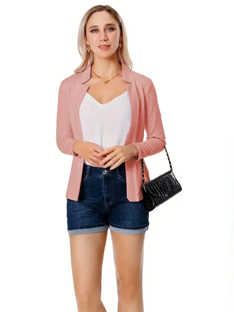Women's Solid Open Front Blazer with Long Sleeves for Office Wear