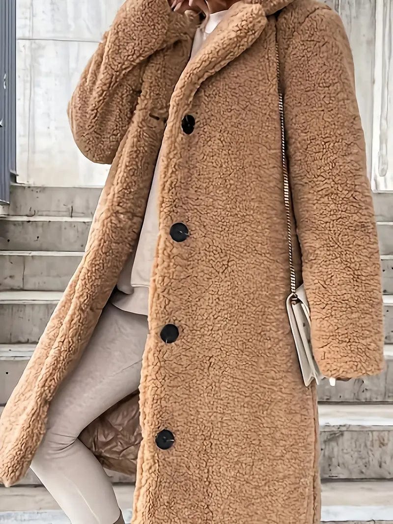 Stylish Teddy Jacket with Button Front Detail, Long Sleeves, Women's Outerwear