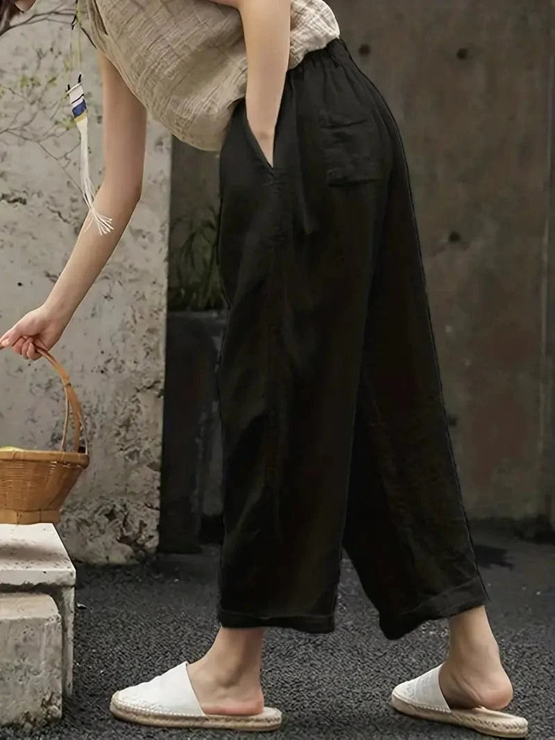Versatile Solid Drawstring Pants with Pockets for Women