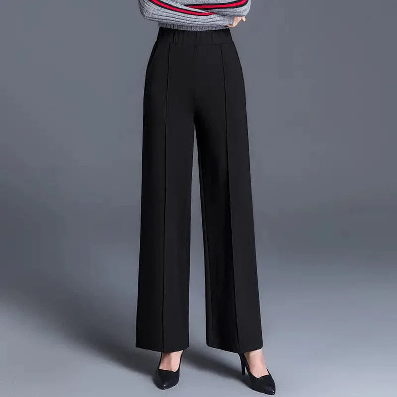 Straight Leg High Waist Trousers with Draped Pockets