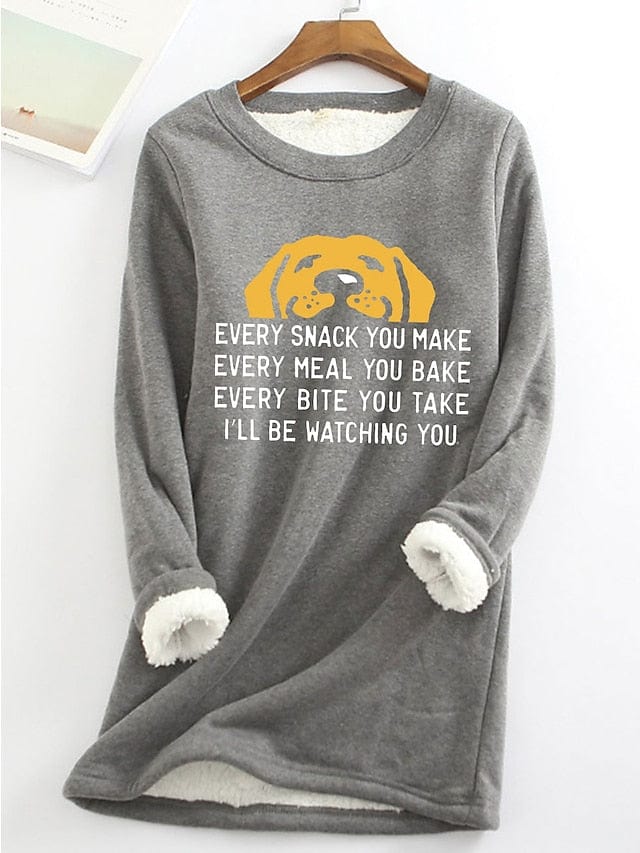 Sherpa Fleece Lined Dog Letter Women's Sweatshirt