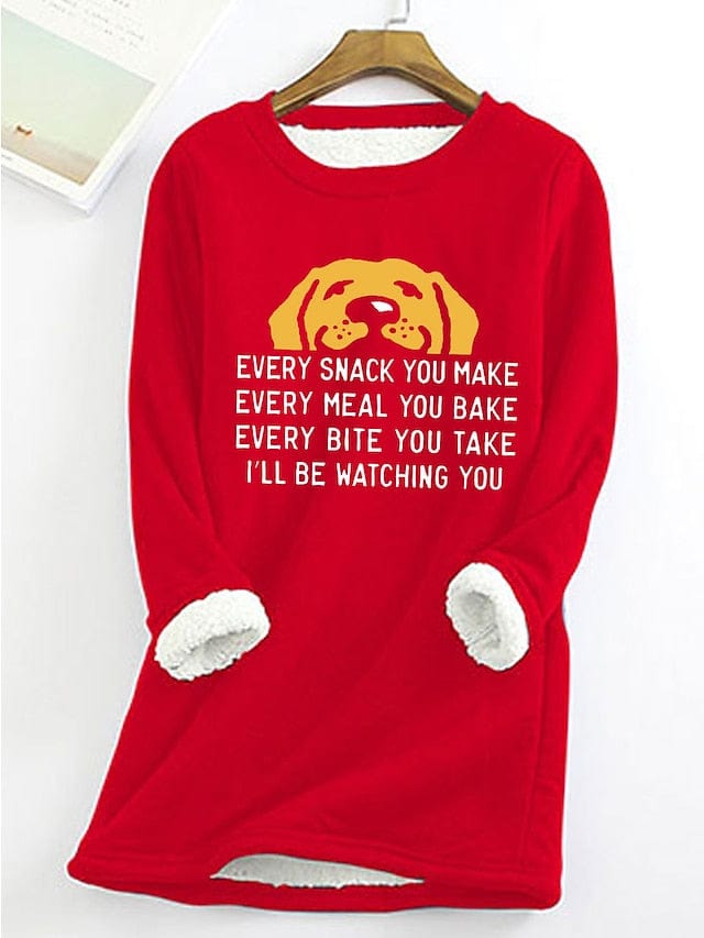 Sherpa Fleece Lined Dog Letter Women's Sweatshirt
