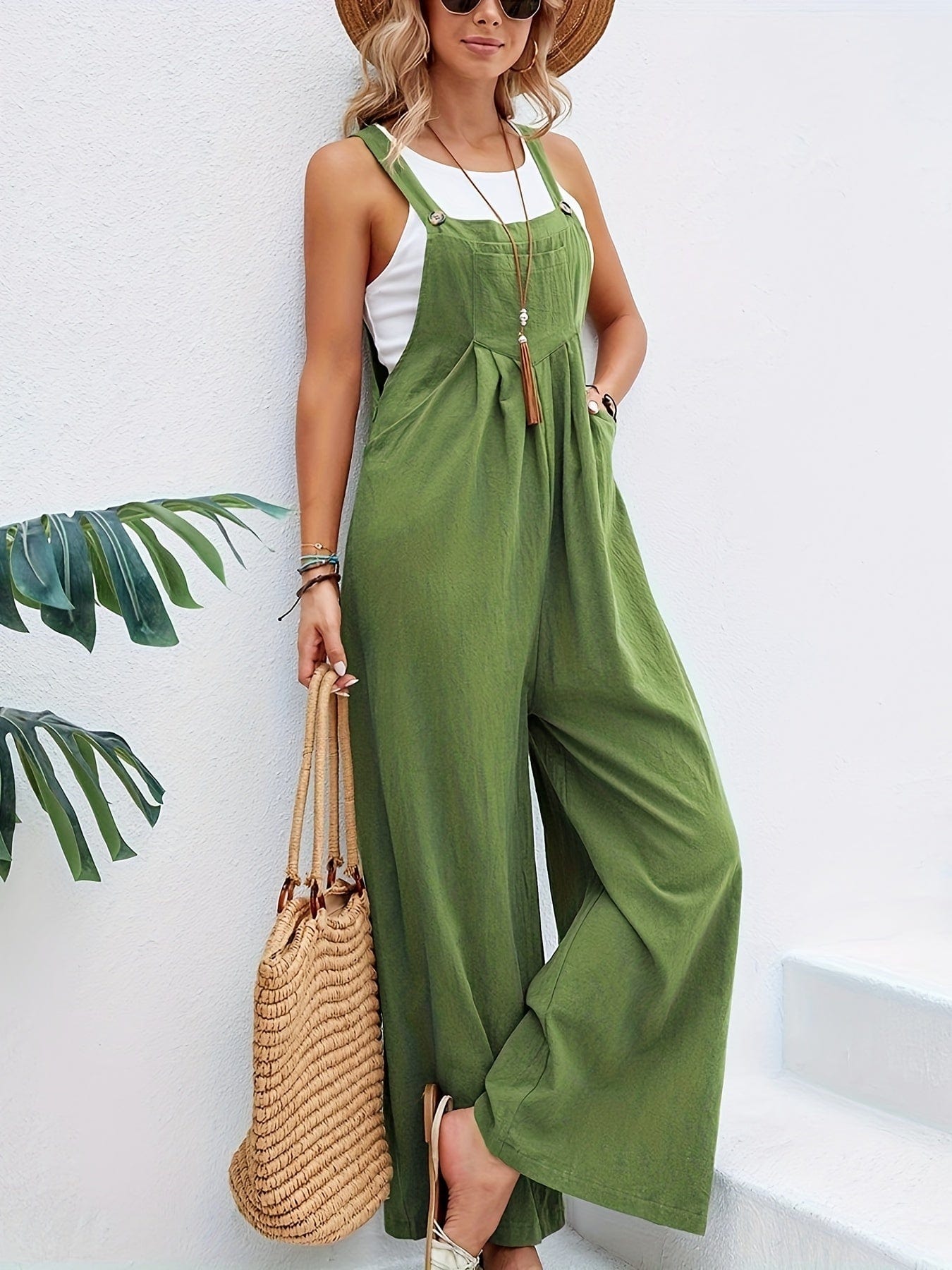 Boho Solid Sleeveless Long Length Casual Jumpsuit
