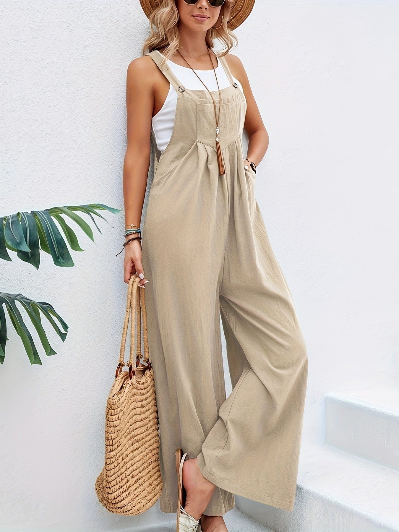 Boho Solid Sleeveless Long Length Casual Jumpsuit