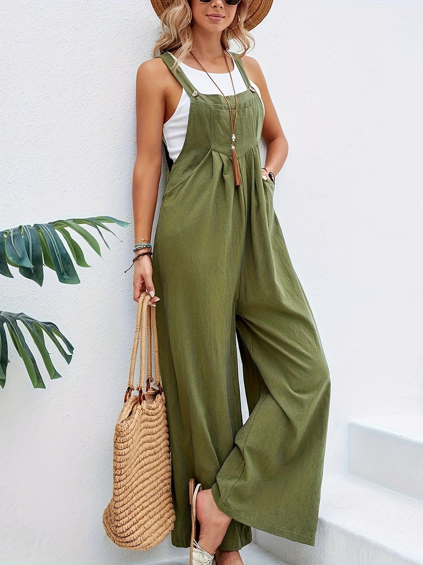 Boho Solid Sleeveless Long Length Casual Jumpsuit