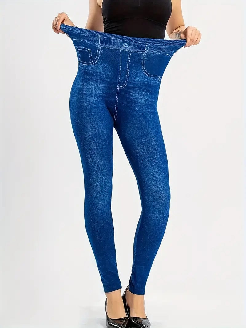Casual Denim Print High Waist Stretchy Leggings Pants