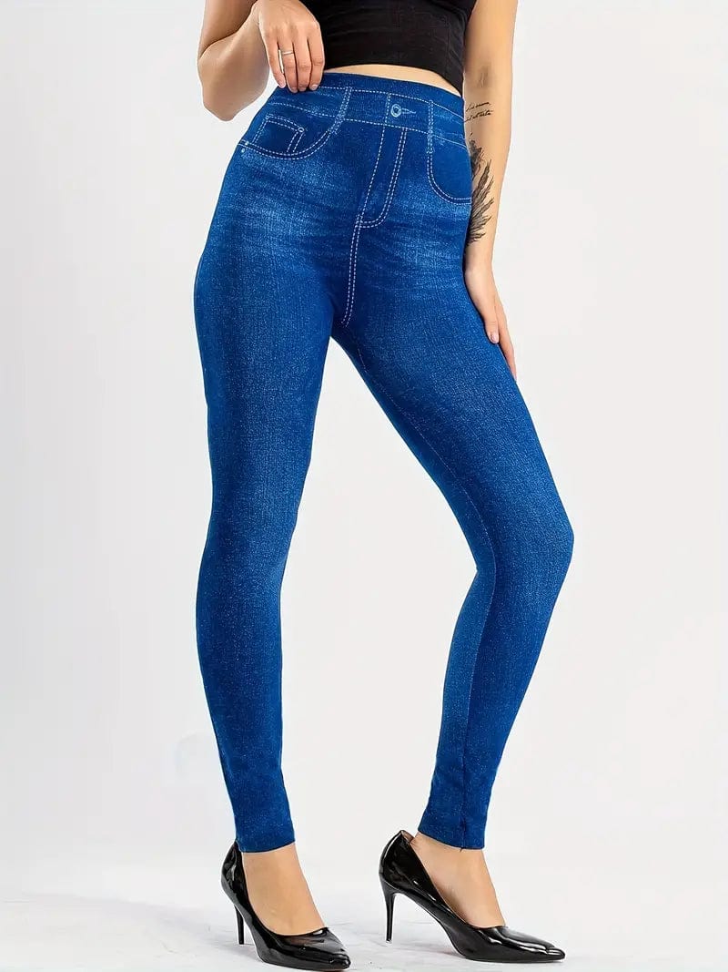 Casual Denim Print High Waist Stretchy Leggings Pants
