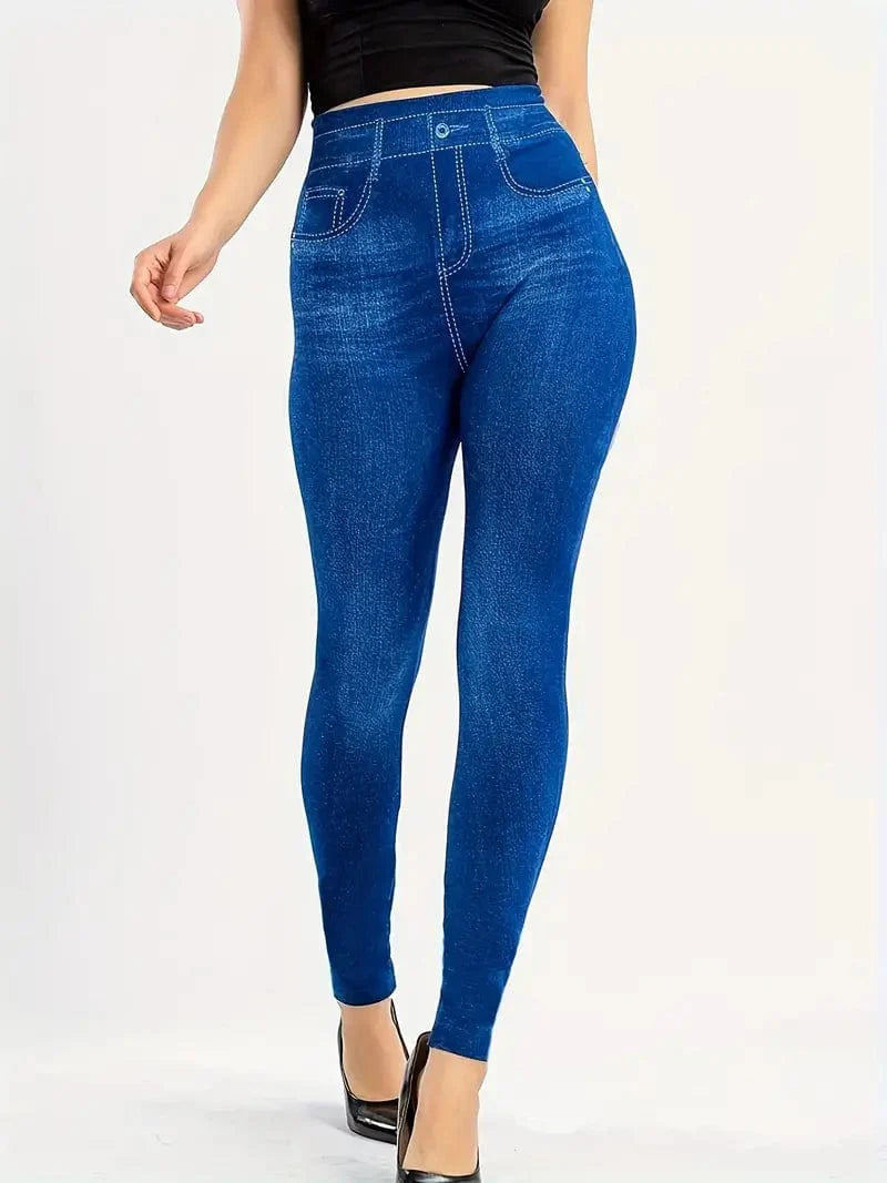 Casual Denim Print High Waist Stretchy Leggings Pants