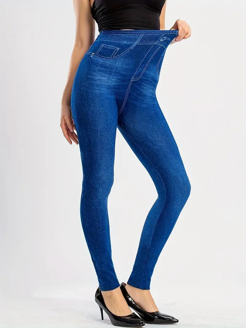 Casual Denim Print High Waist Stretchy Leggings Pants