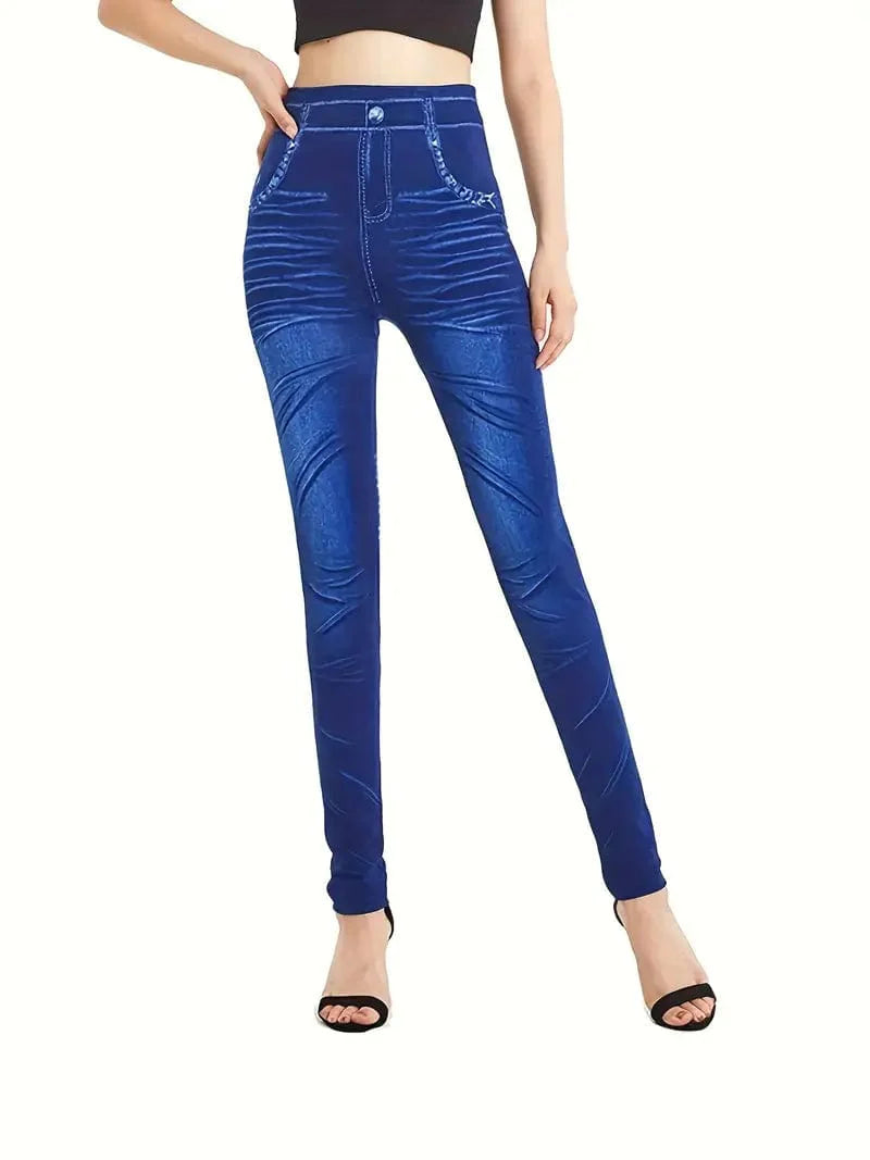 Casual Denim Print High Waist Stretchy Leggings Pants