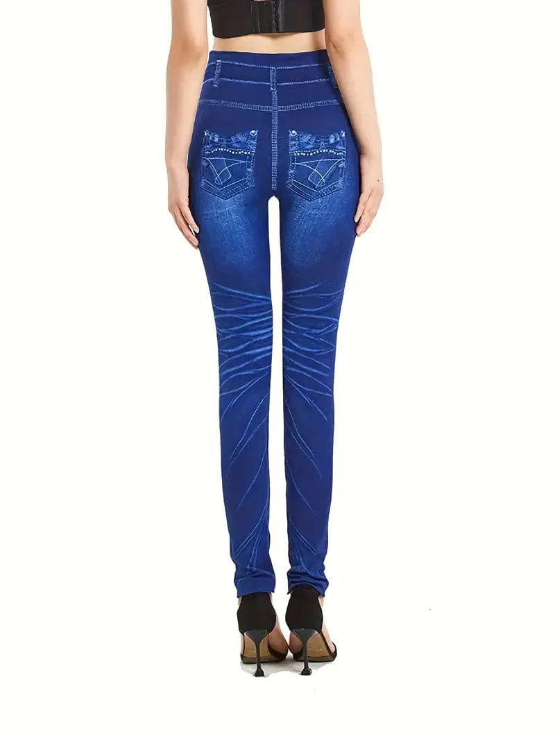 Casual Denim Print High Waist Stretchy Leggings Pants