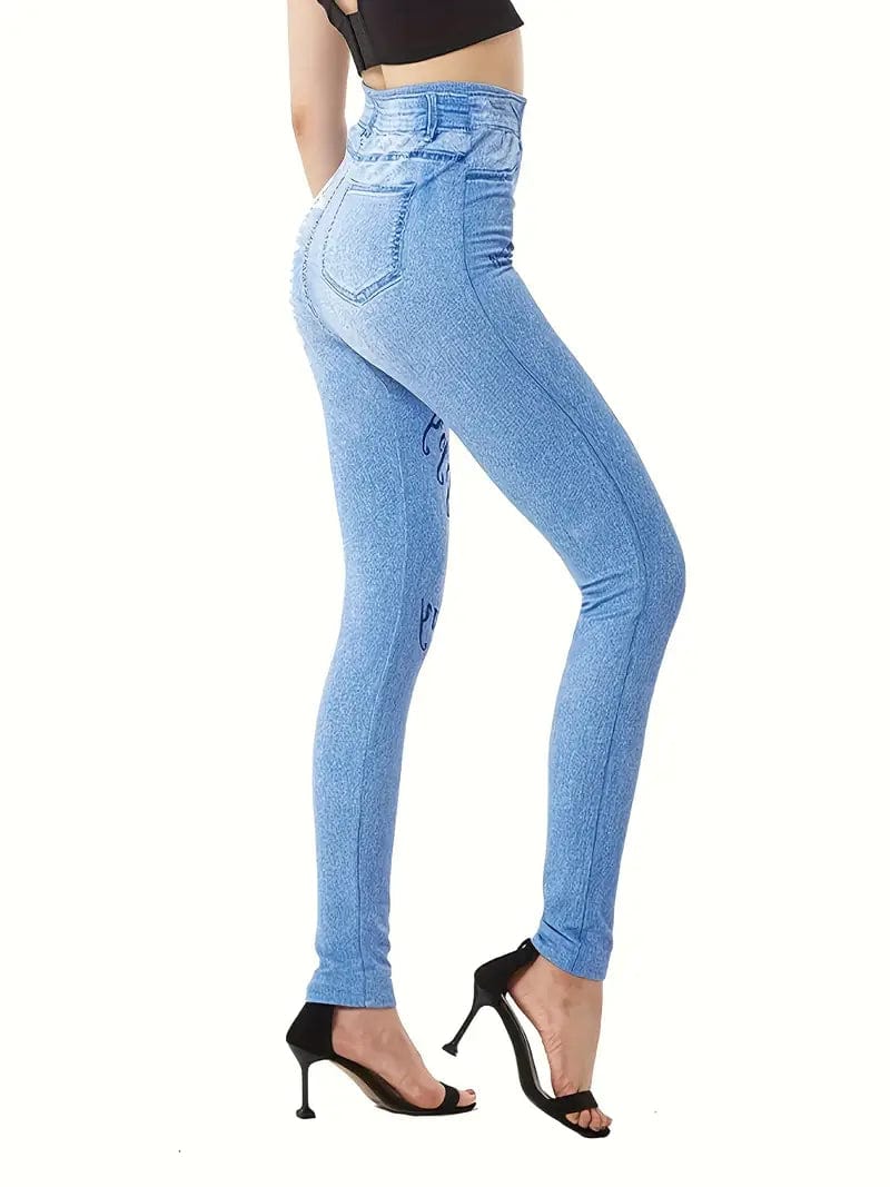 Casual Denim Print High Waist Stretchy Leggings Pants