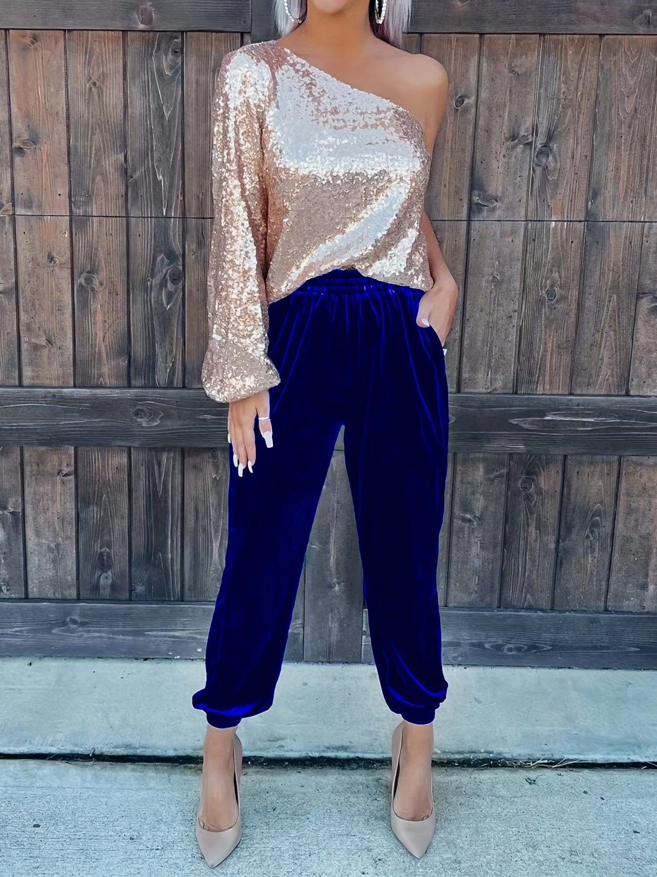 Casual Solid Elastic Waist Slant Pockets Pants