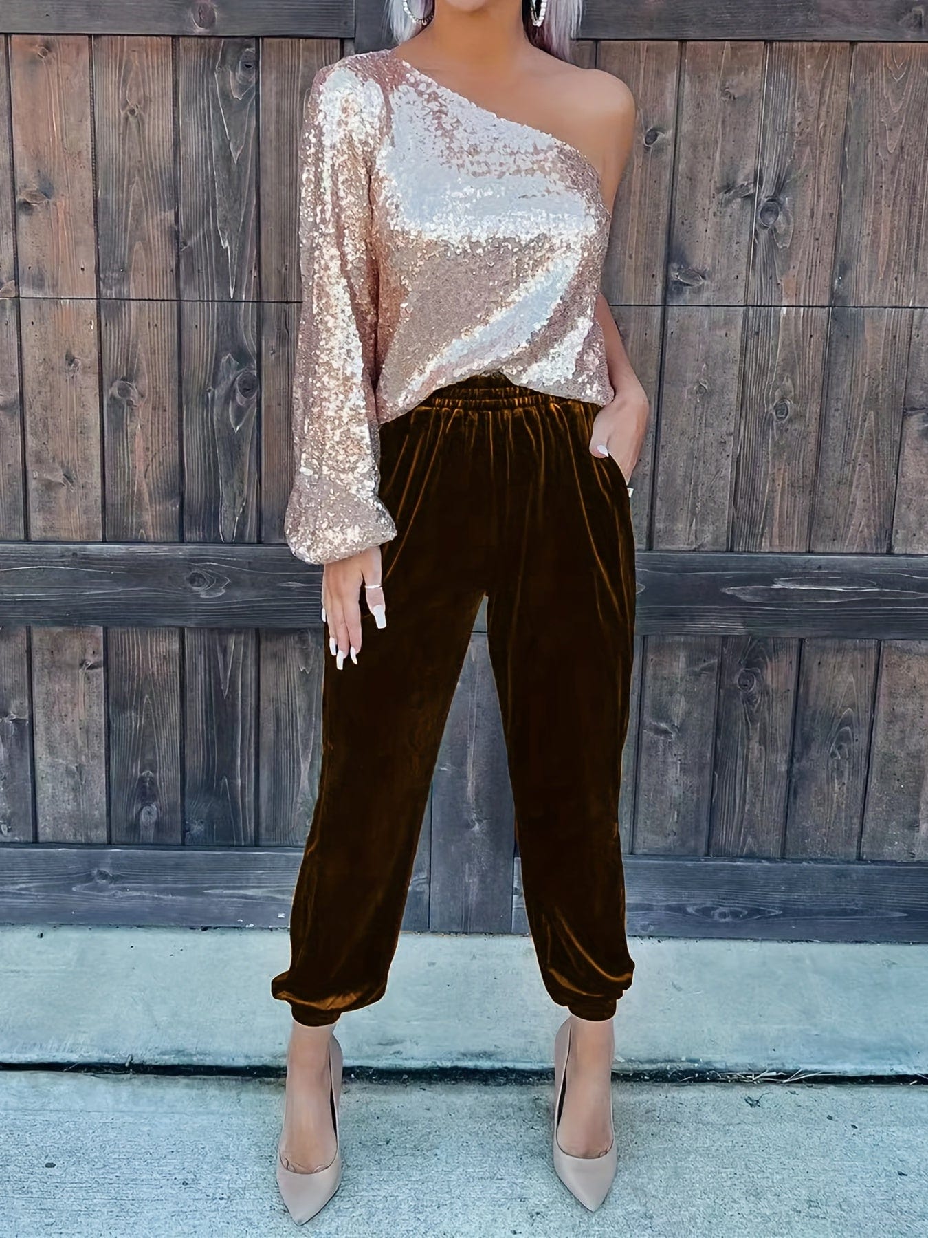 Casual Solid Elastic Waist Slant Pockets Pants