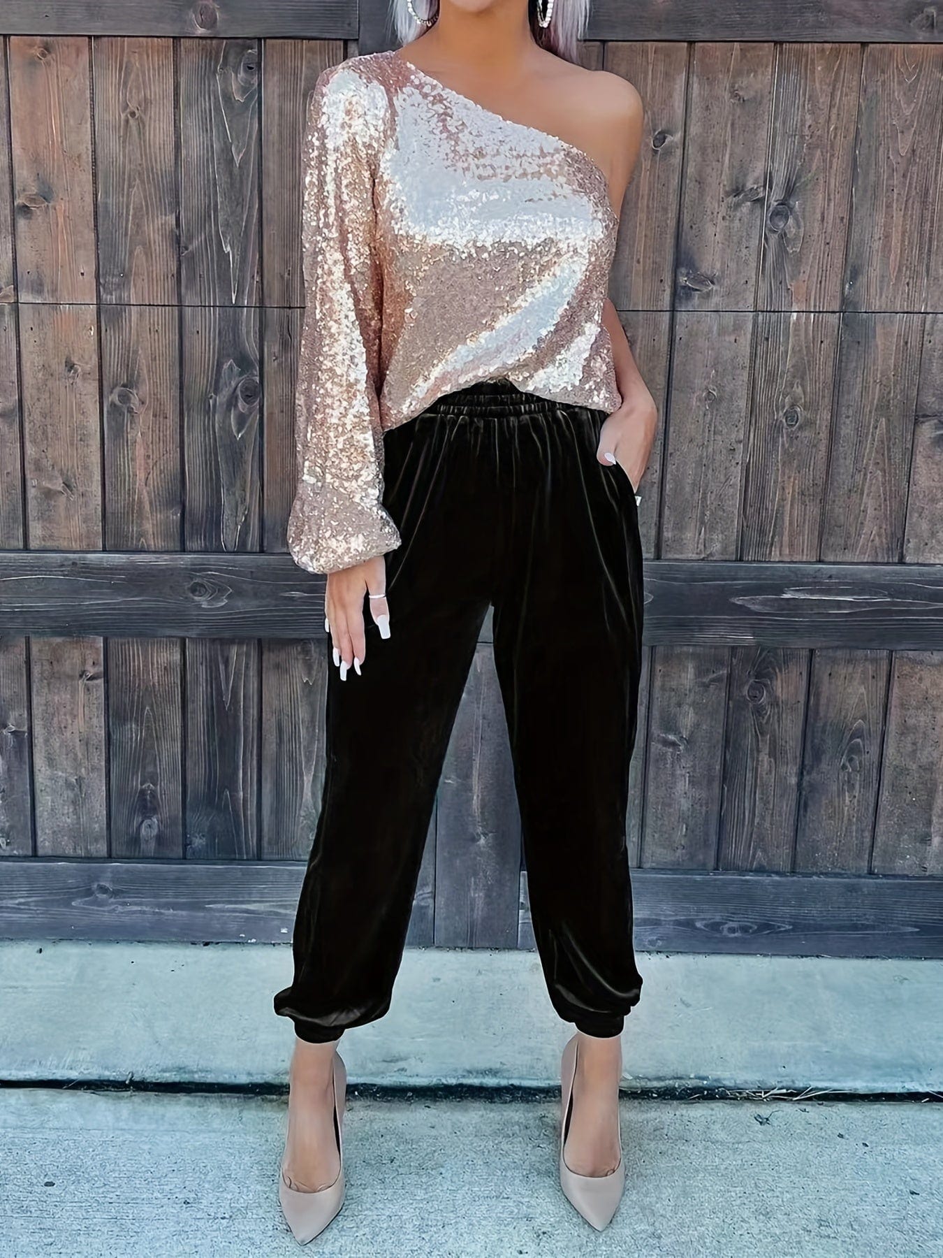 Casual Solid Elastic Waist Slant Pockets Pants