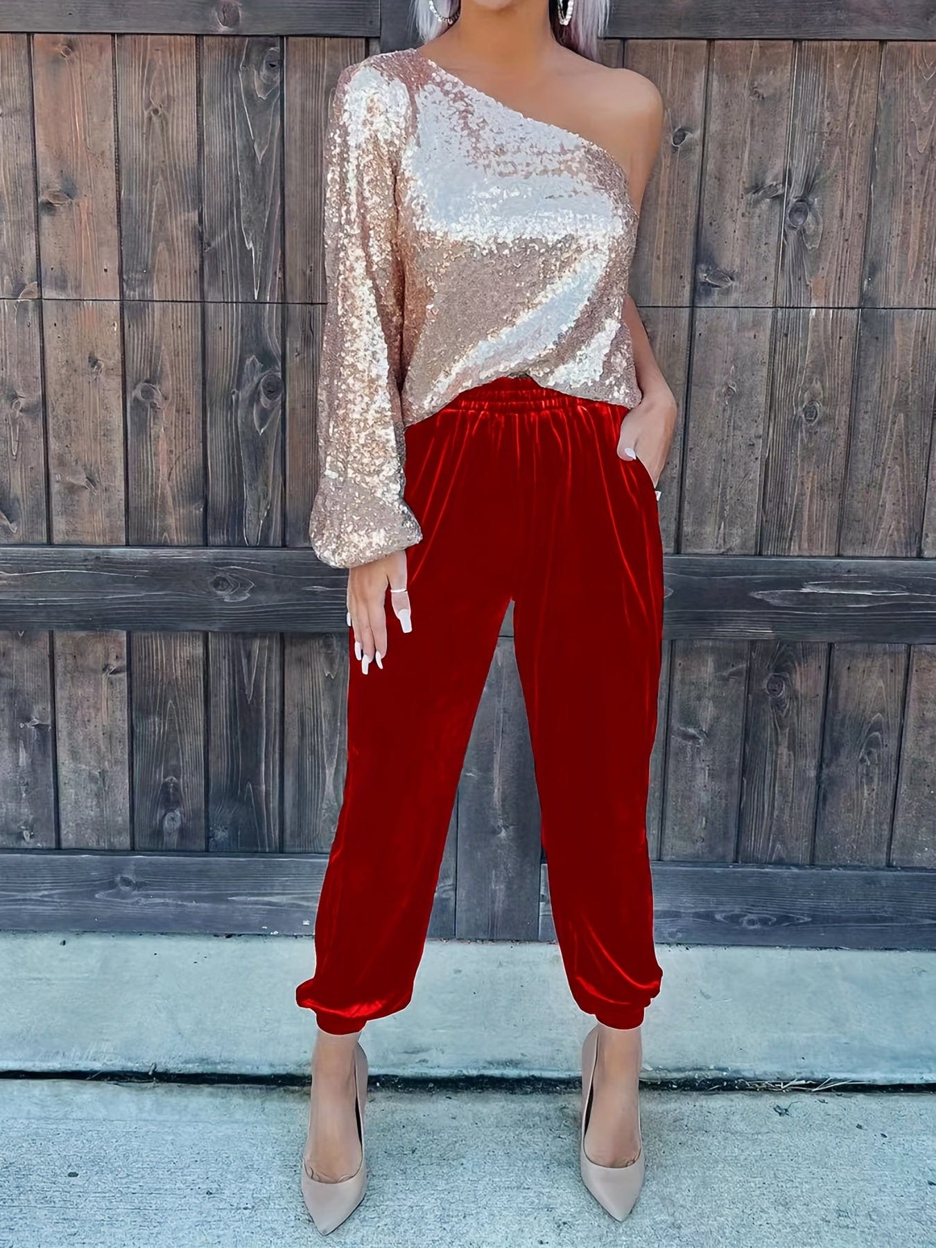 Casual Solid Elastic Waist Slant Pockets Pants