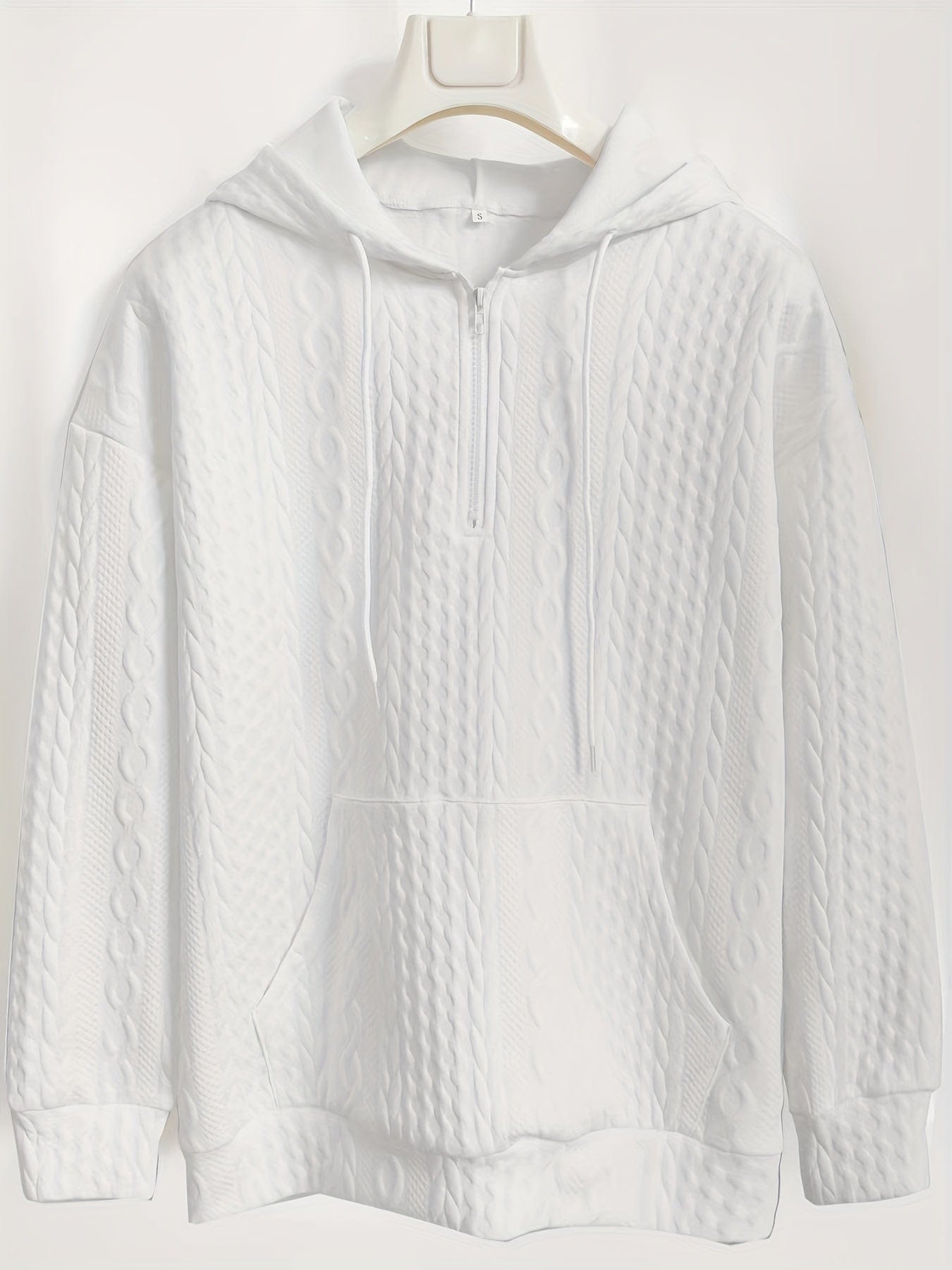 Casual Stylish Comfy Cable Knit Zip Drawstring Hoodie